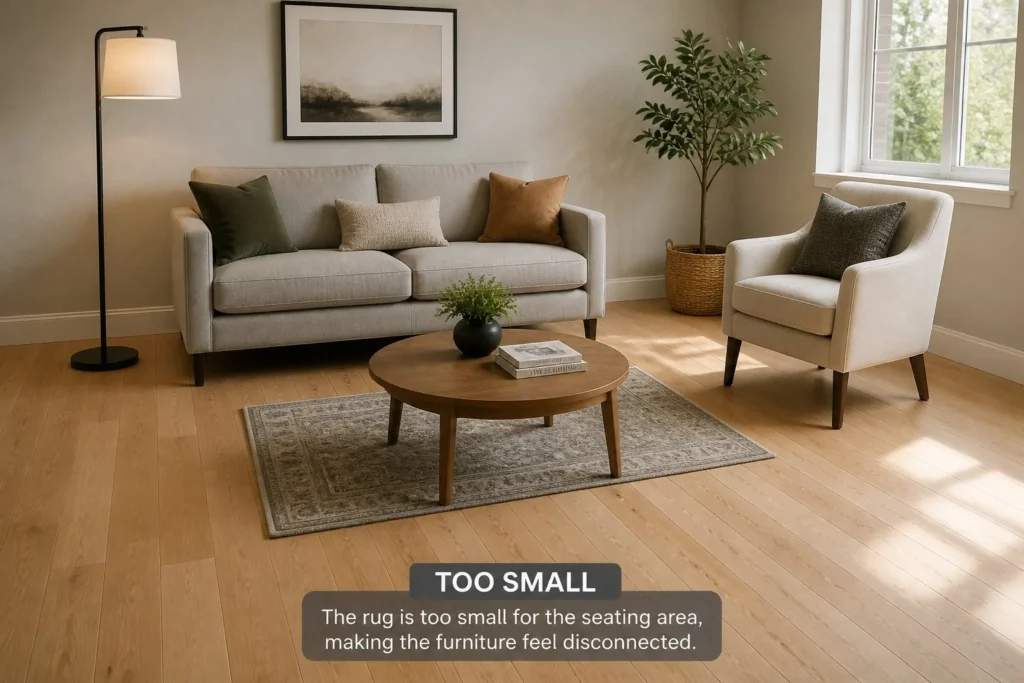 Layered lighting making a small living room feel warm and spacious