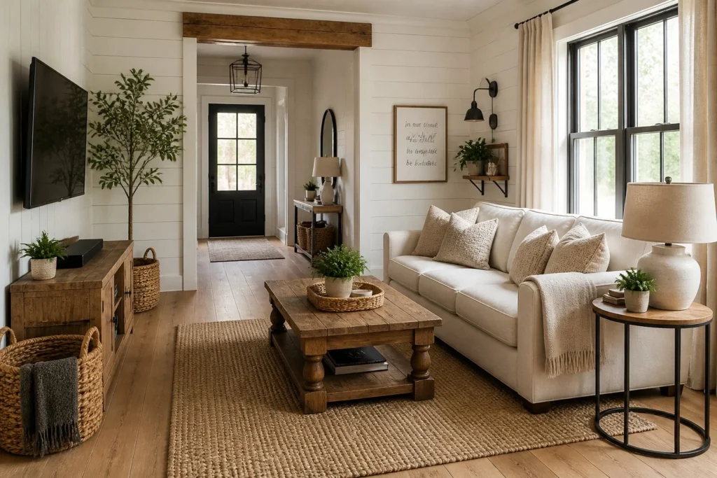 Small living room with comfortable traffic flow and furniture spacing