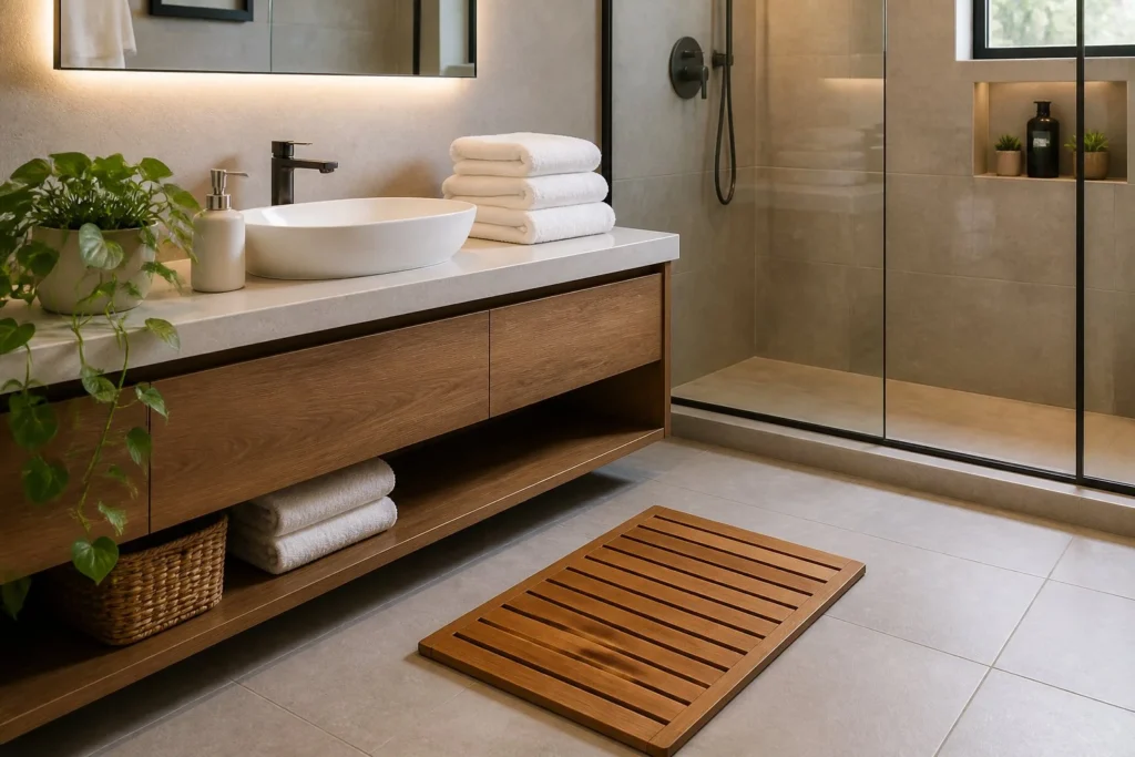 Simple bathroom accessories complete the makeover.