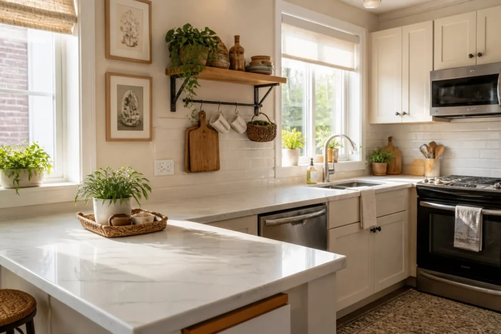 Completed kitchen countertop makeover suitable for renters.