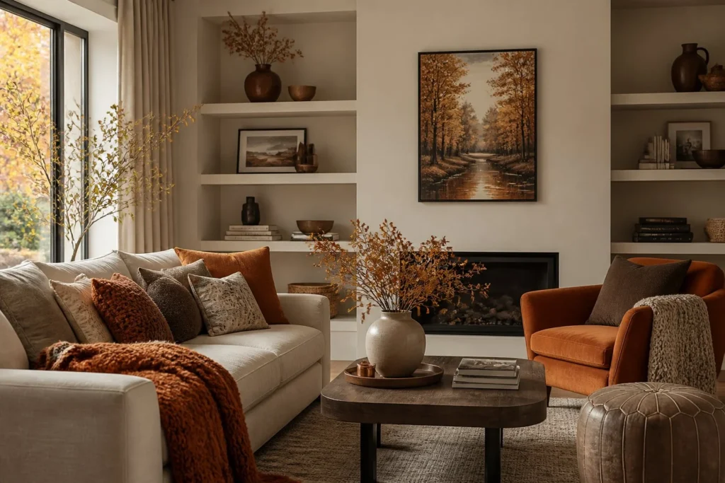 Minimalist living room updated with simple seasonal decor