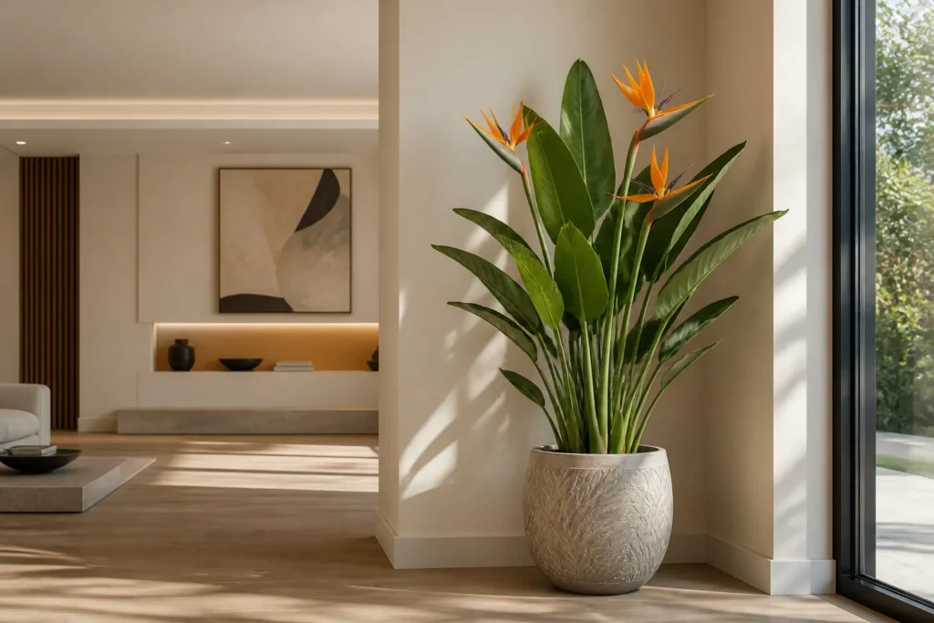 Large statement plant filling an empty corner of a small living room.