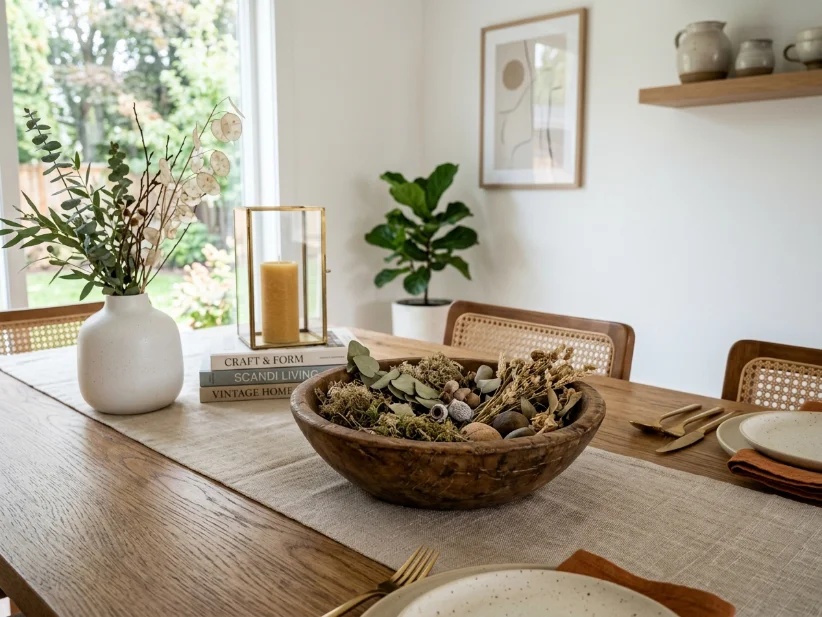 Vintage decorative bowl adding personality to a dining table.