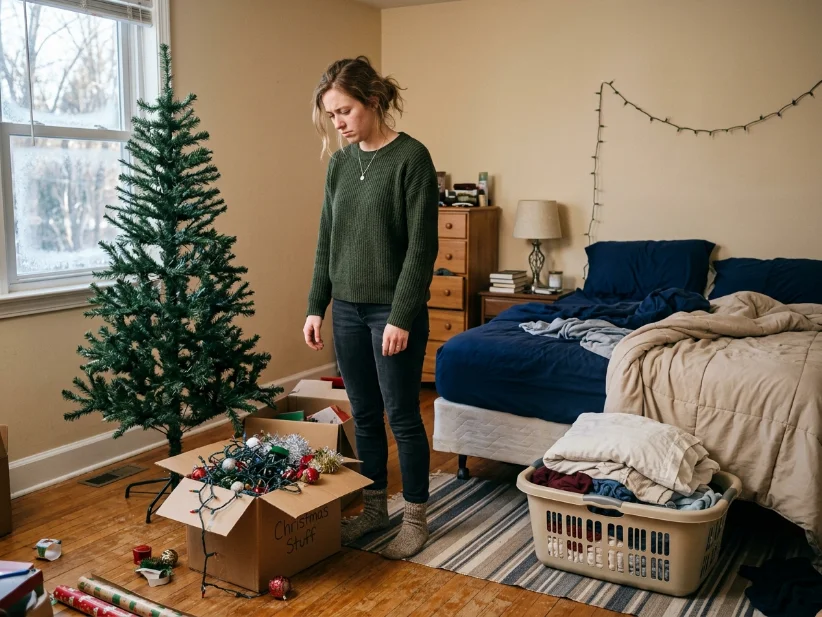 Bedroom before adding Christmas decorations with simple everyday décor.