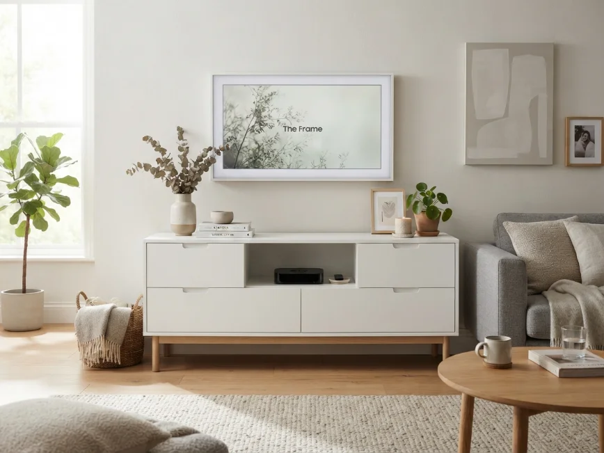 Closed storage TV unit keeping the living room organized