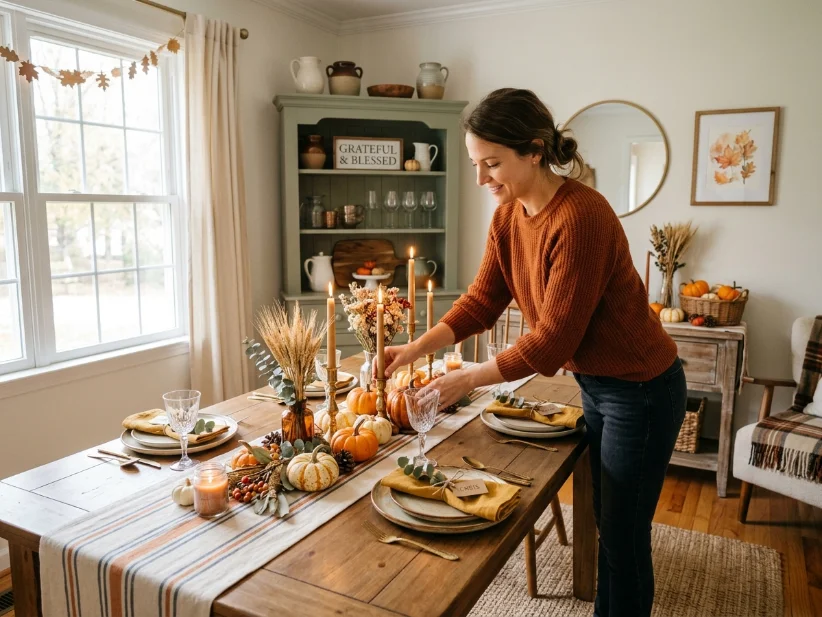 Decorating the dining room early before Thanksgiving to avoid last-minute stress.