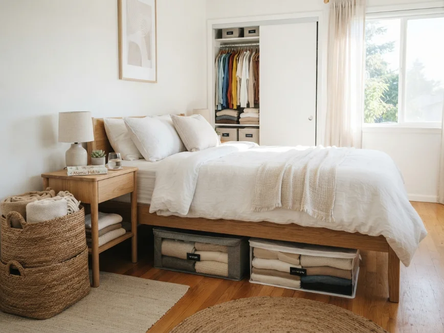 Bedroom storage solutions for a clutter-free and organized space.