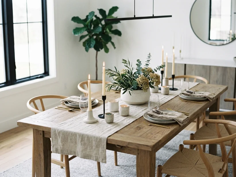 Neutral dining table décor easily updated for every season.