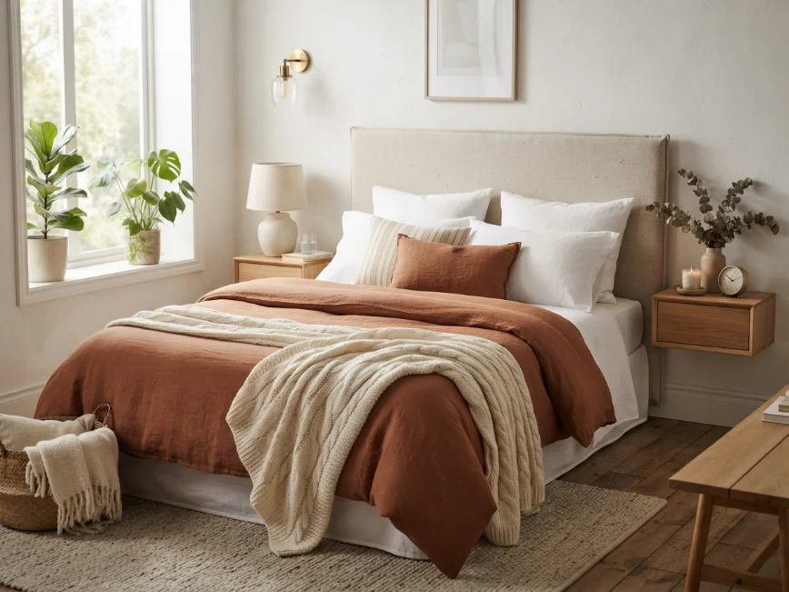 Affordable bedding and DIY headboard ideas for a bedroom makeover.