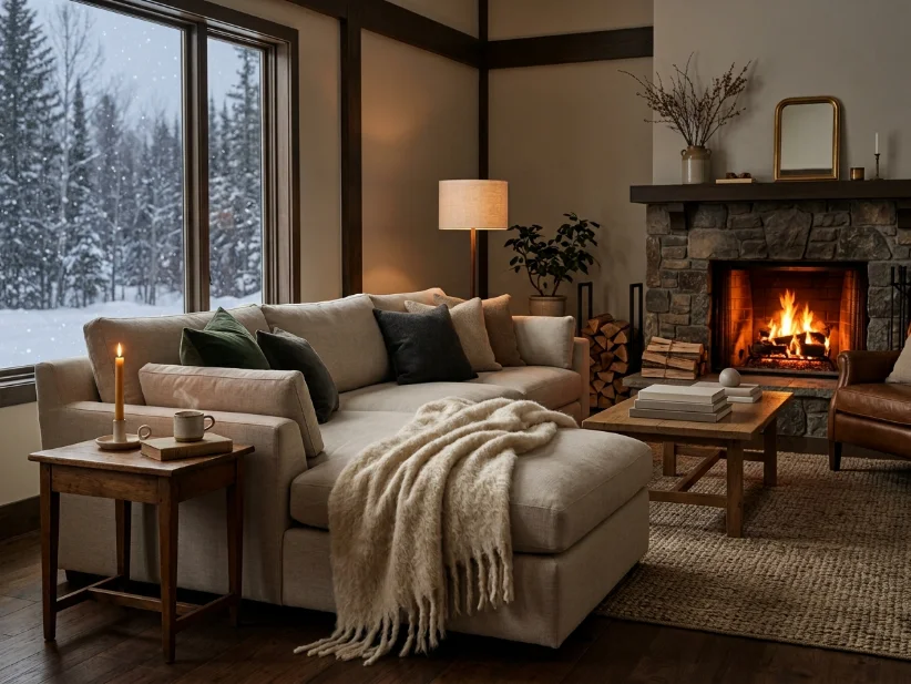 Cozy living room featuring a luxurious soft throw as an accent.