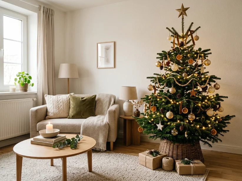 Christmas tree as the focal point in a small apartment