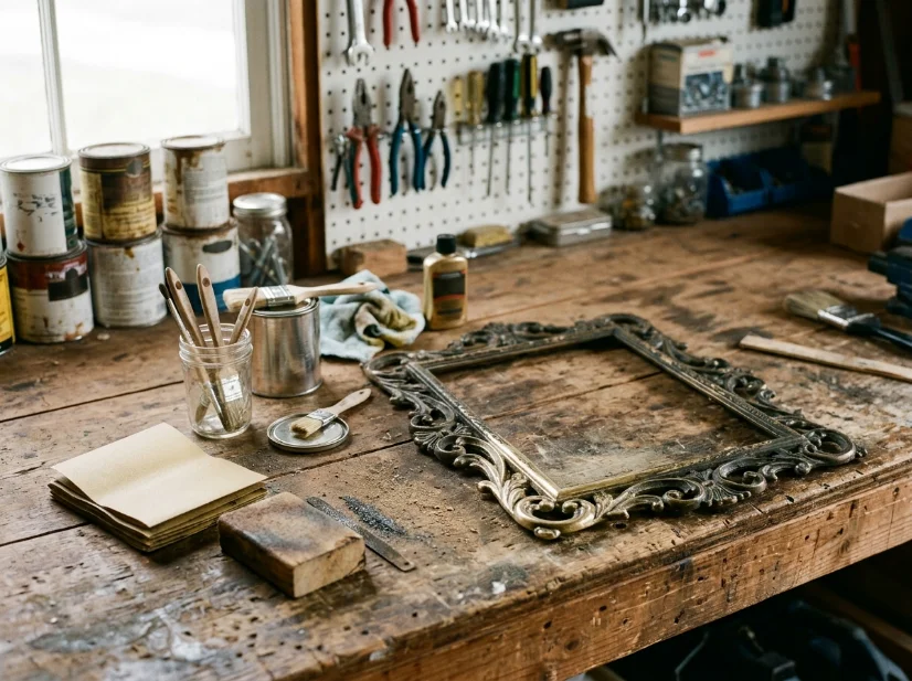 DIY brass mirror frame refinishing project