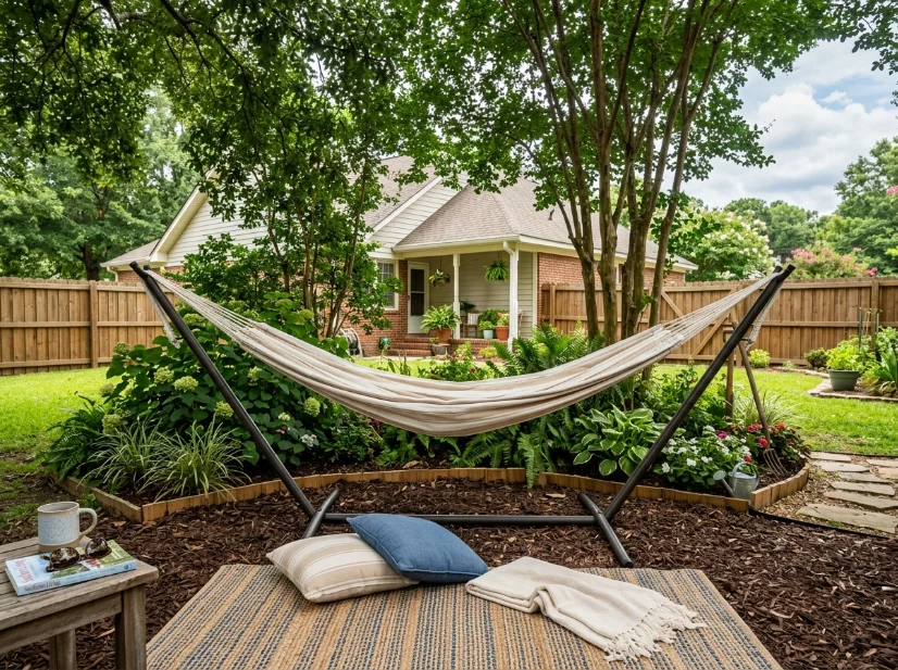 Durable hammock corner setup in a Charlotte backyard