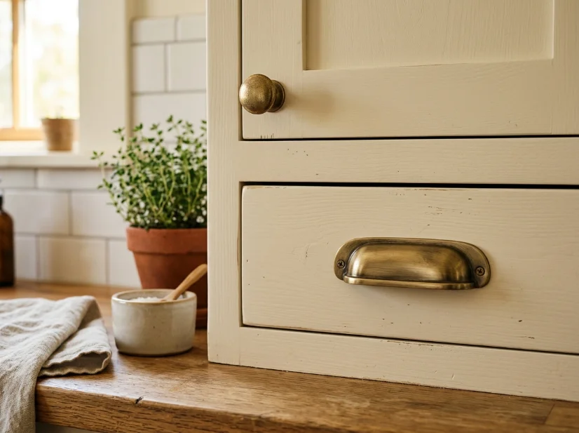 Brass cabinet hardware as an affordable kitchen update