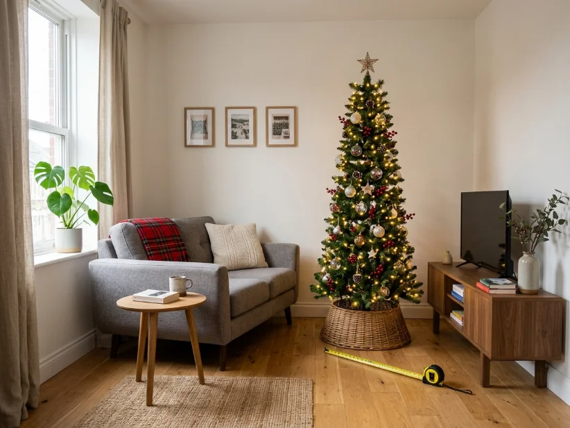 Slim Christmas tree sized for a small apartment