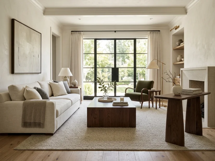Elegant accent chair as a statement piece in a quiet luxury living room
