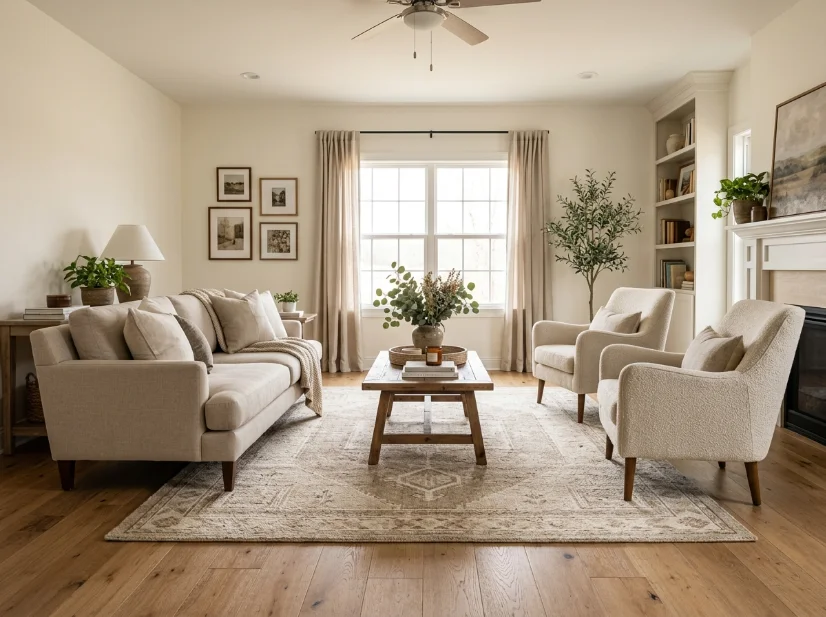Measuring a living room seating area before choosing a large rug