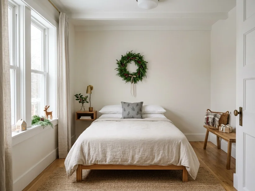 Lightweight bedding in a small uncluttered guest bedroom
