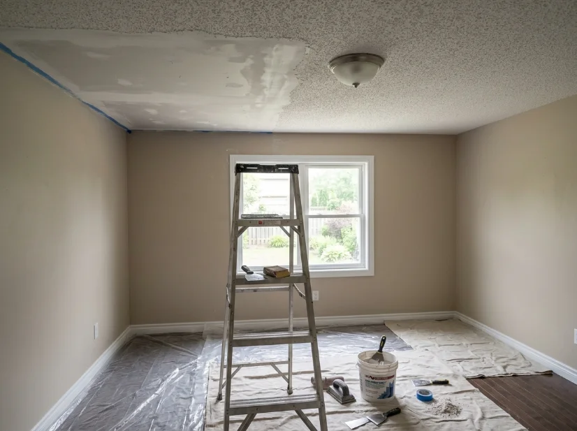 Preparing a textured ceiling for wallpaper installation