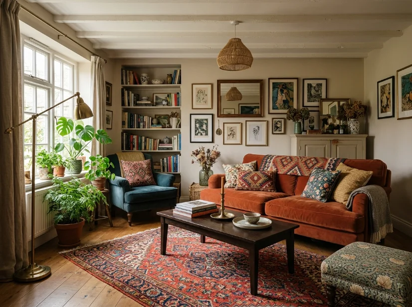 Thoughtful maximalist living room in a small family home