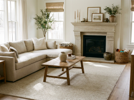 Dusty rose throw and burgundy pillows in a Valentine's Day living room